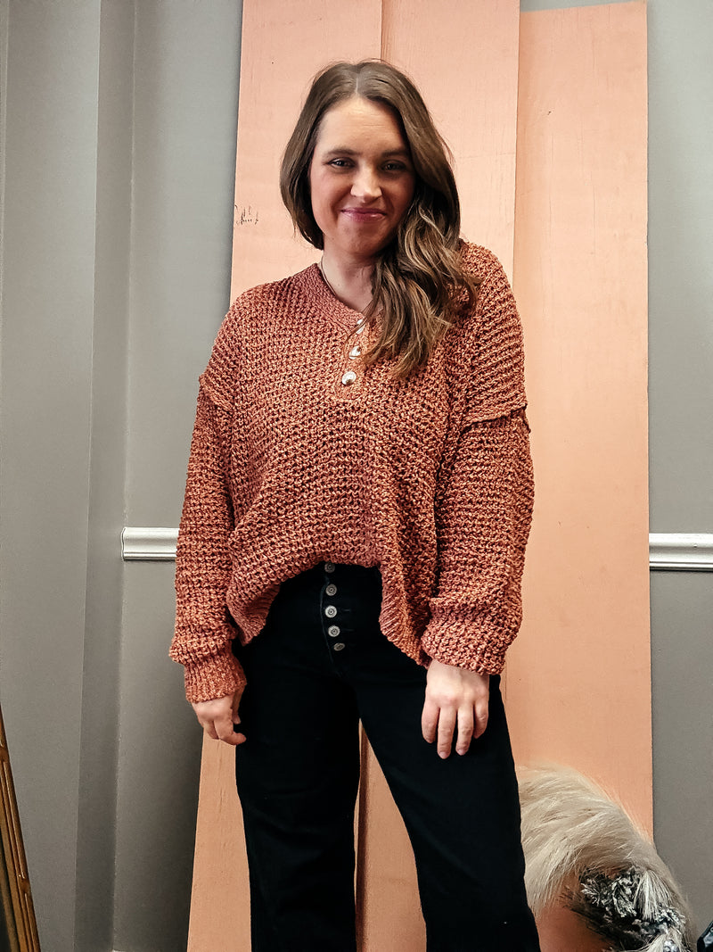 Caramel Henley  Sweater