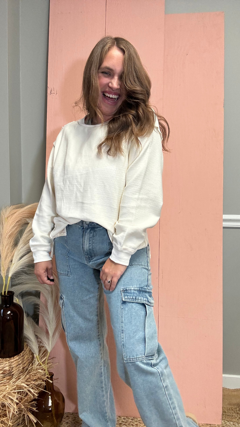 Cream Textured Sweatshirt