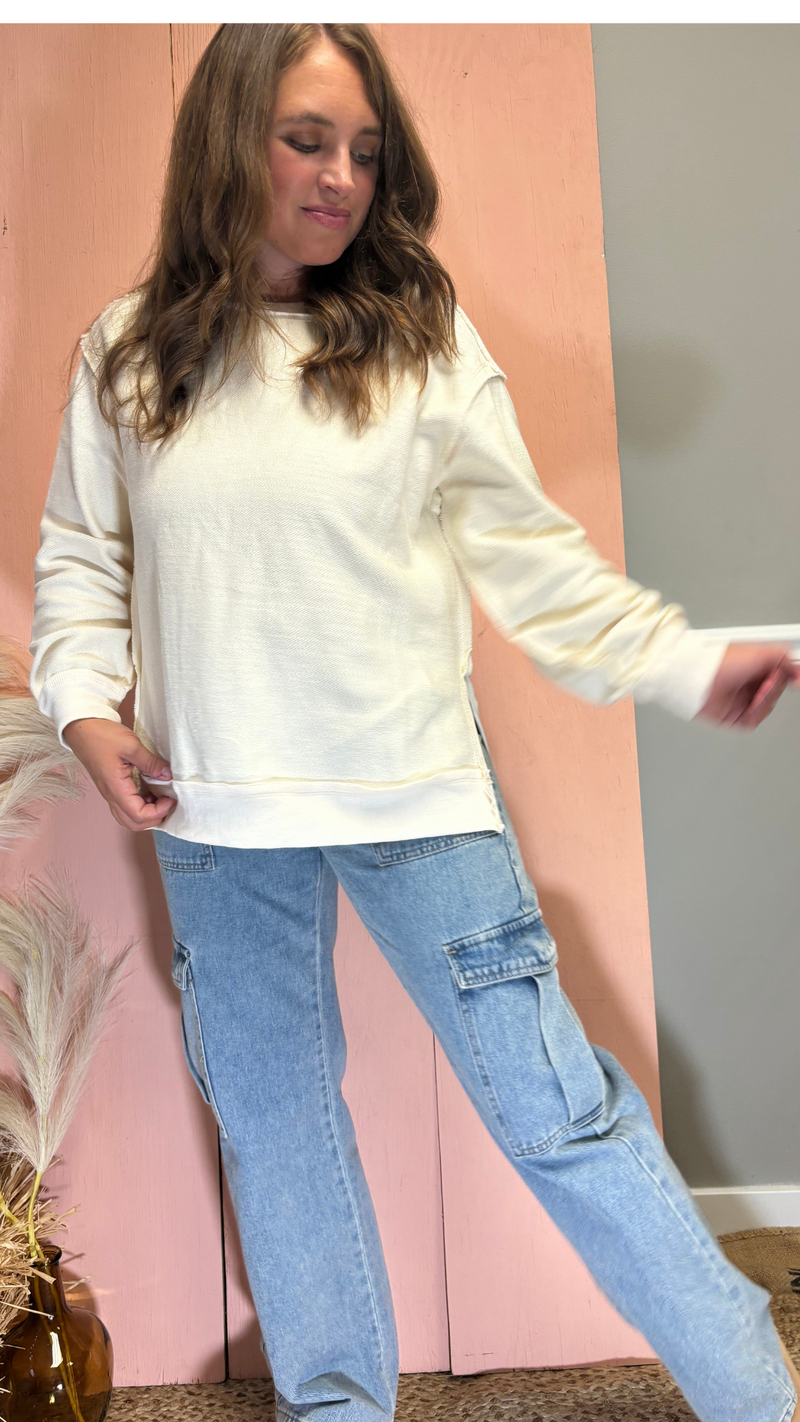 Cream Textured Sweatshirt