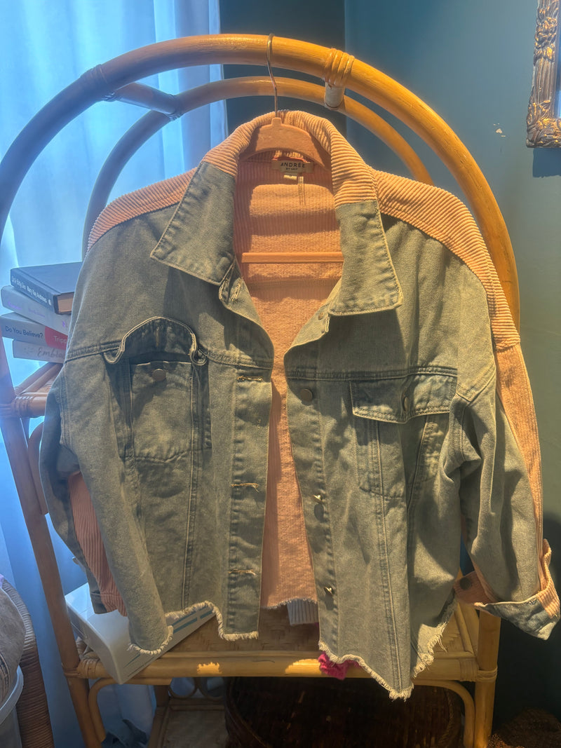 Pink Corduroy Denim Jacket- Medium