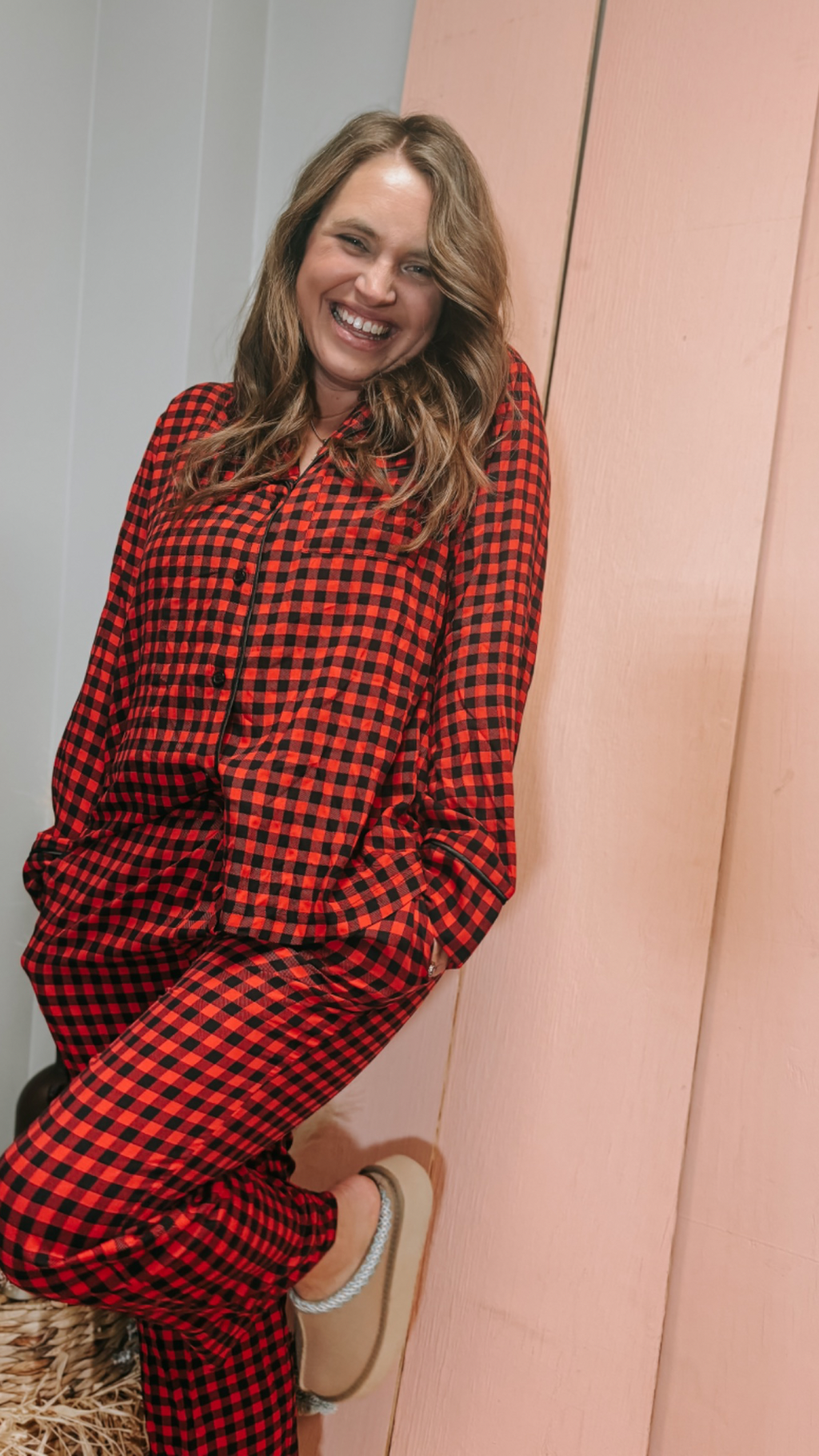 Buffalo Plaid Satin Women Pajama Set, Red Black Check Christmas Long S –  Starcove Fashion