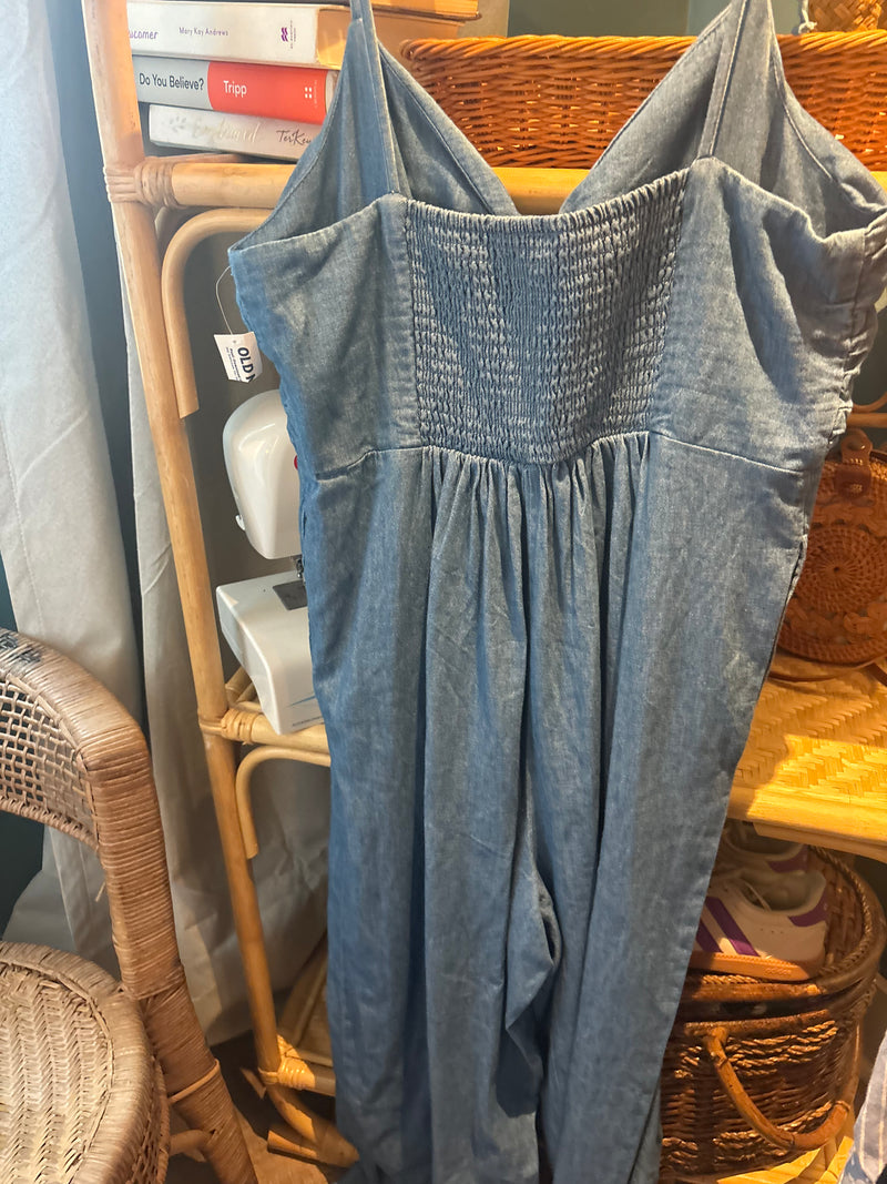 Wide Leg Chambray Jumpsuit